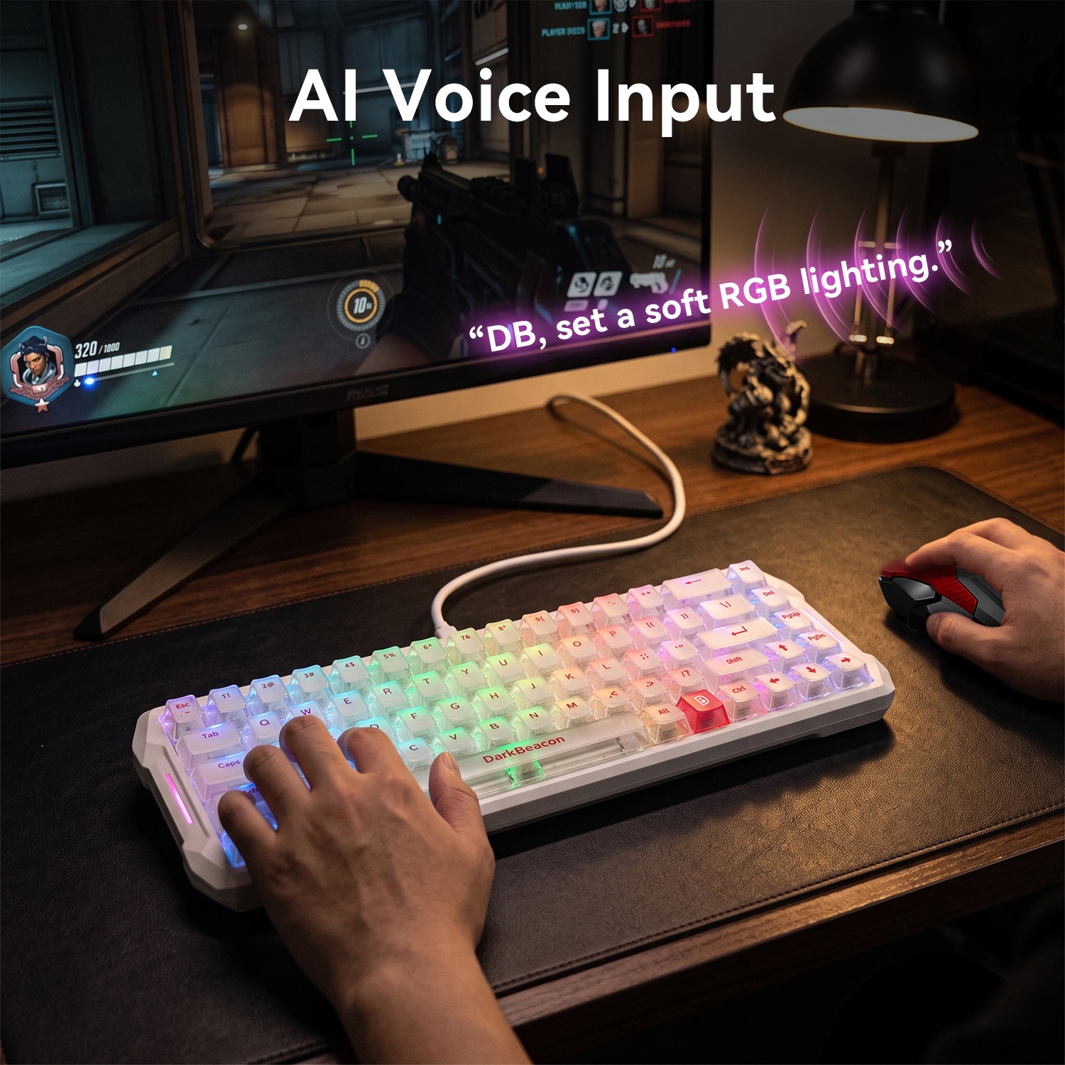DarkBeacon Flux 68 White 65% Hall Effect AI Gaming Keyboard